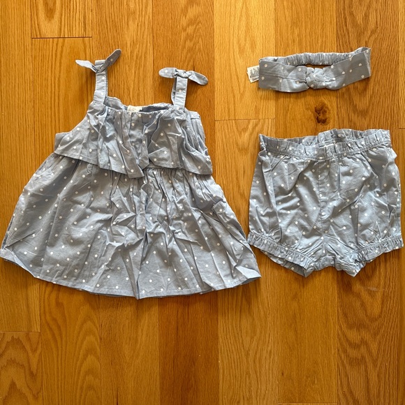 H&M Baby Blue Polka Dot 3 Pc Cotton Top Puff Pants Summer Set Toddler Girls 3T - Picture 5 of 6